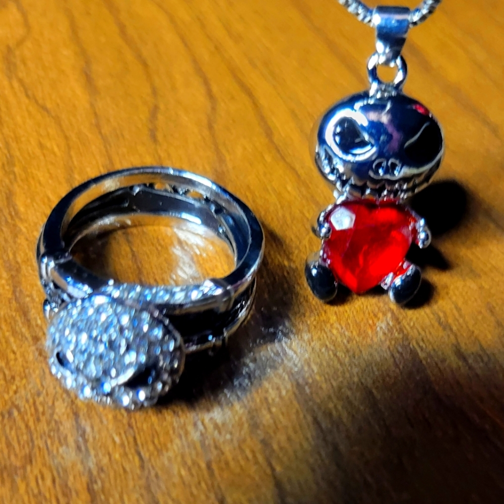 Nightmare before Christmas Jack skellington necklace and ring